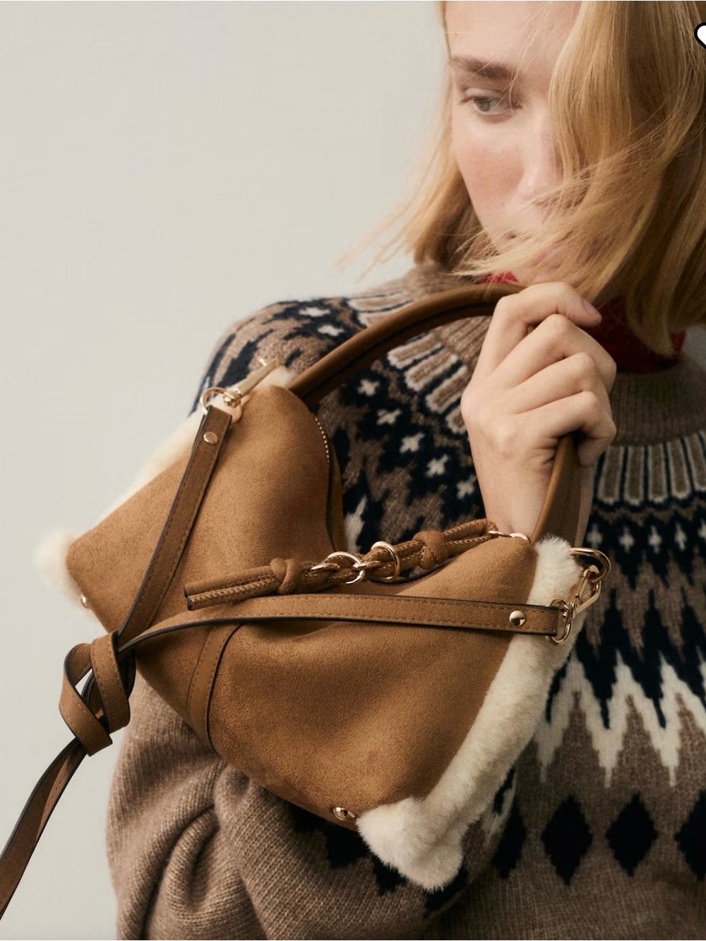 🤎🤍 NWT H&M FAUX TAN SUEDE BAG!